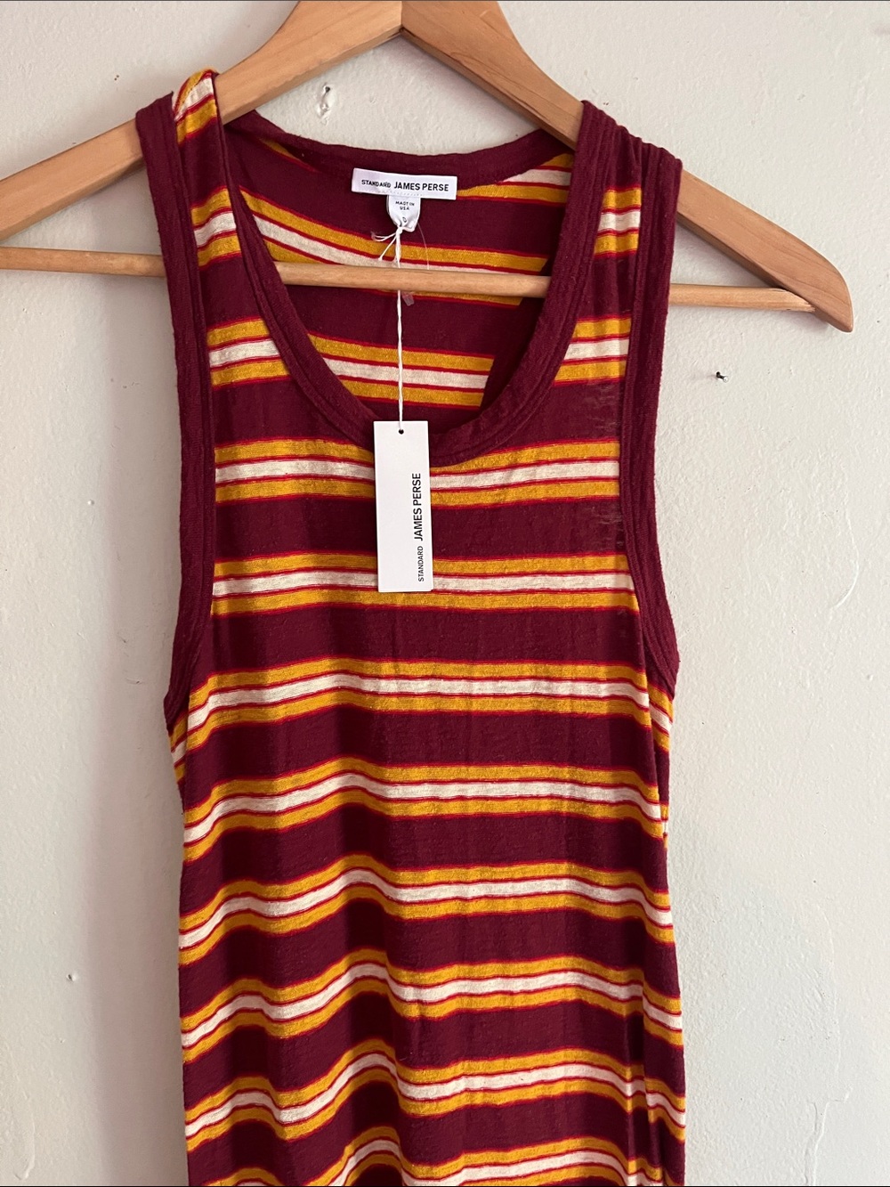 James Perse Burgundy and Mustard Striped Sleeveless Maxi Dress